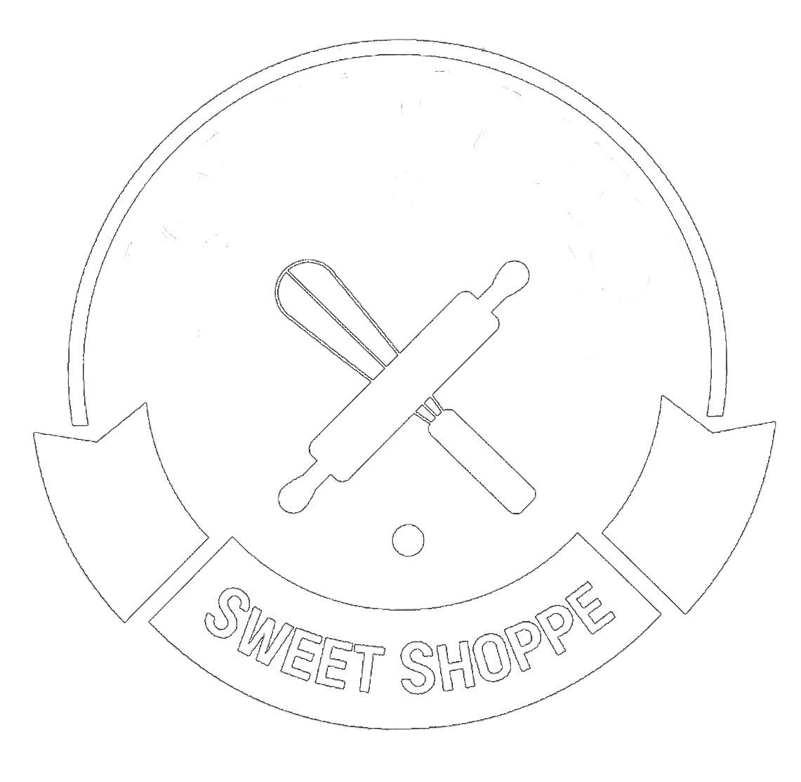 circular logo with wish and rolling pin that says Jolie Olie's Sweet Shoppe